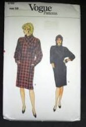 8766 VOGUE 80S PULLOVER STRAIGHT ASYMMETRIC POCKET COWL DRESS PATTERN 14 UNCUT
